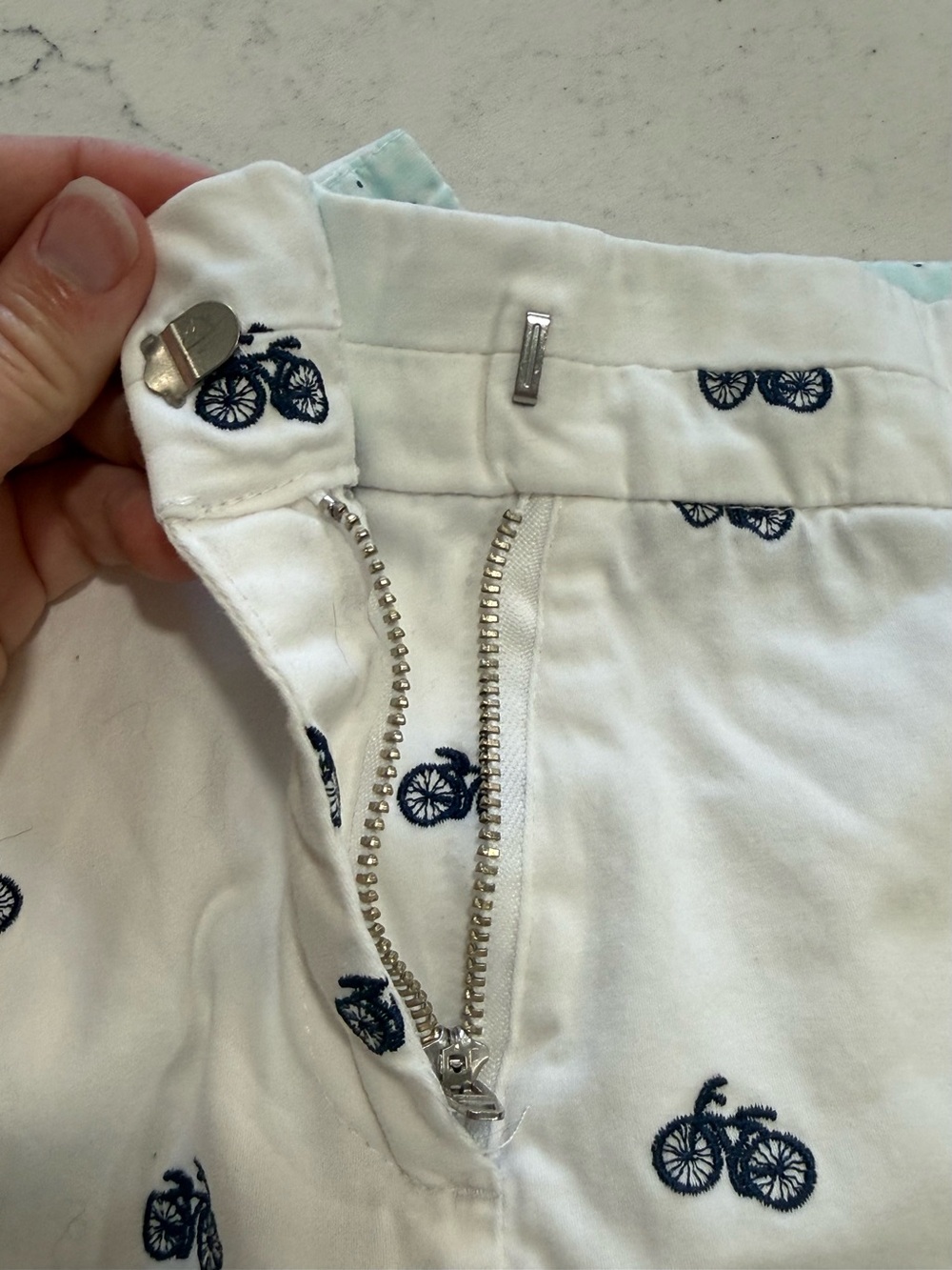 British Khaki White Blue Bicycle Print Cotton Skirt Size 10 - Picture 4 of 6